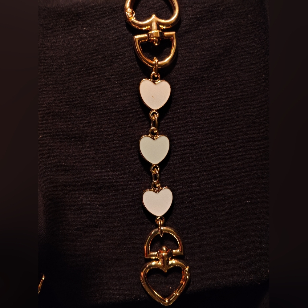 Gold and White Heart Charm Purse Strap Extender